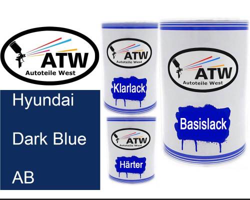 Hyundai, Dark Blue, AB: 500ml Lackdose + 500ml Klarlack + 250ml Härter - Set, von ATW Autoteile West.
